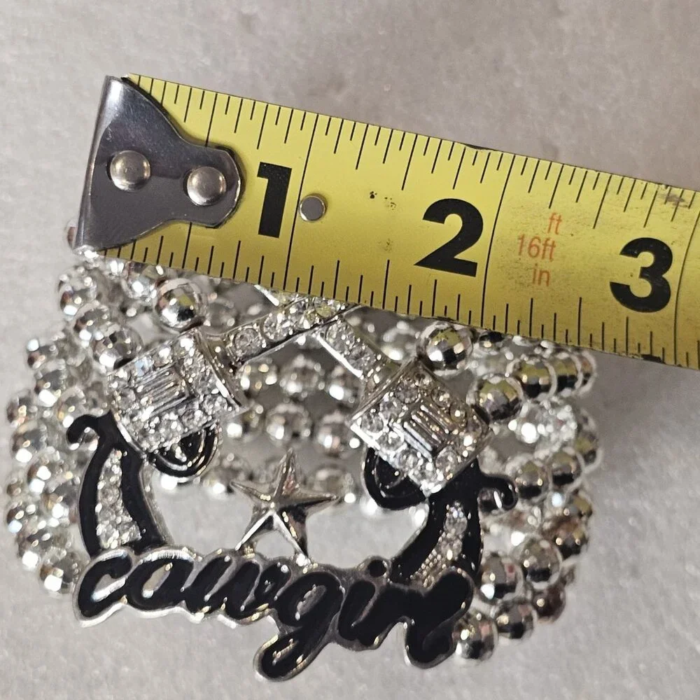 Cowgirl Stretch Bracelet Silver Tone‎ Beaded Rhinestones Star Chunky Western